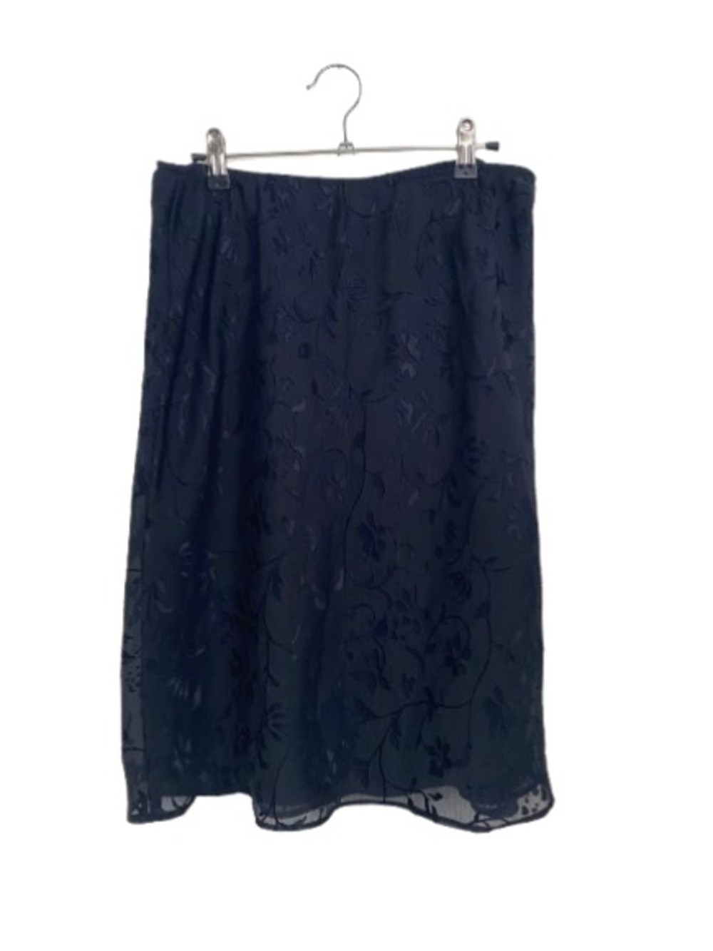 Lapis Black  Floral Jacquard Midi Skirt A-Line Made in USA - Size L